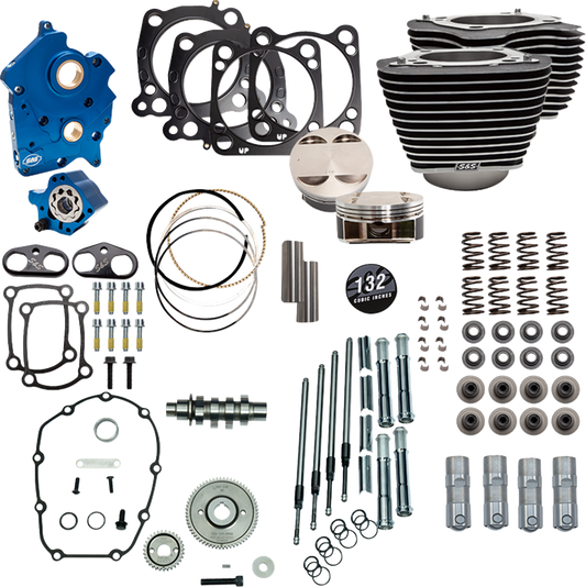 S&S CYCLE 132" Power Pack - 550 Gear Drive - Oil Cooled - Wrinkle Black w/Highlight Fins - 114"/117" M8 310-1232C
