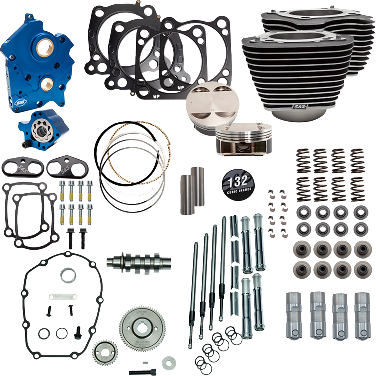 S&S CYCLE 132" Power Pack - 550 Gear Drive - Water Cooled - Wrinkle Black w/Highlight Fins - 114"/117" M8 310-1230C