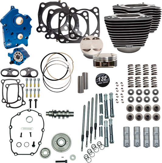 S&S CYCLE 132" Power Pack - 550 Gear Drive - Water Cooled - Wrinkle Black w/Highlight Fins - 114"/117" M8 310-1230C