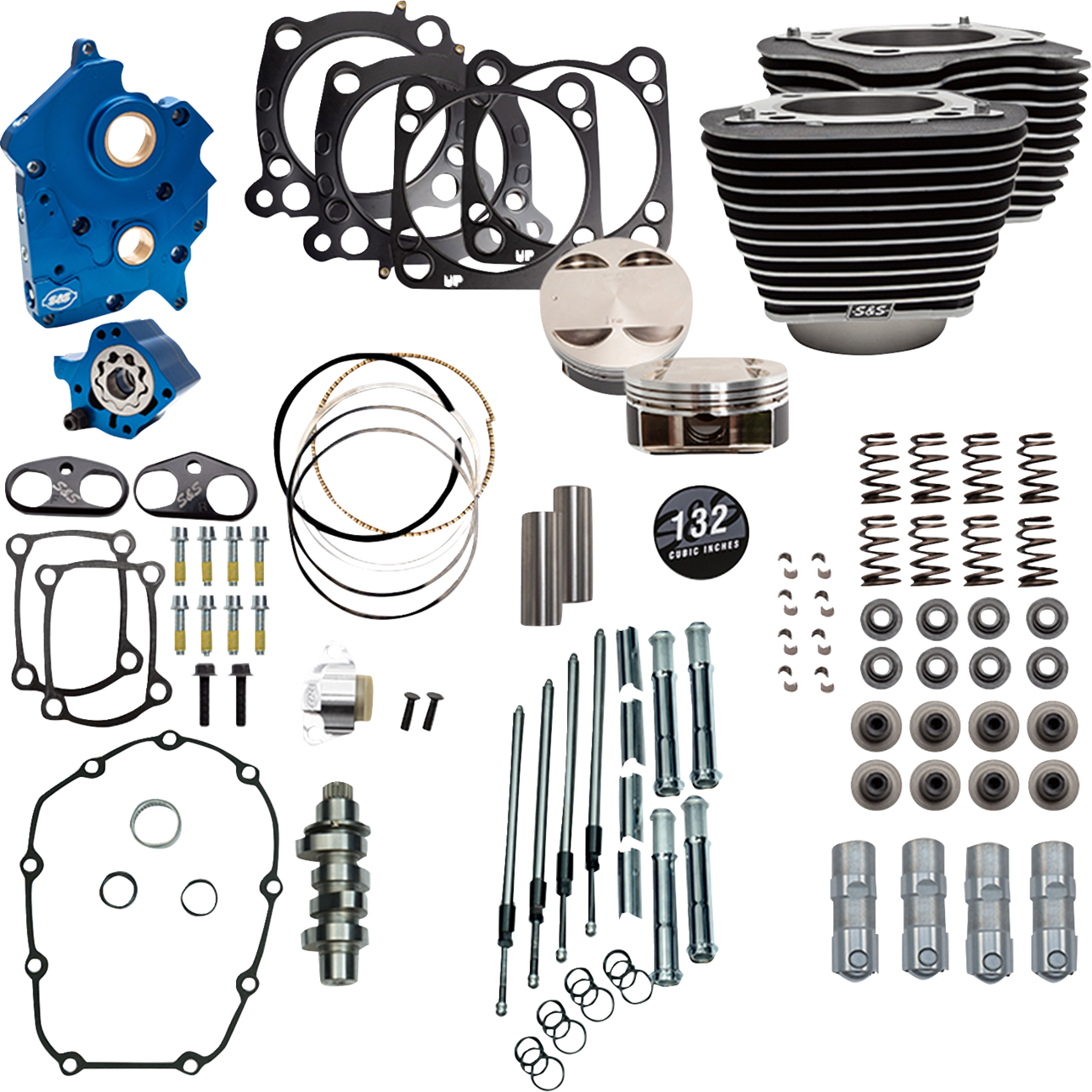 S&S CYCLE 132" Power Pack - 550 Chain Drive - Oil Cooled - Wrinkle Black w/Highlight Fins - 114"/117" M8 310-1231C