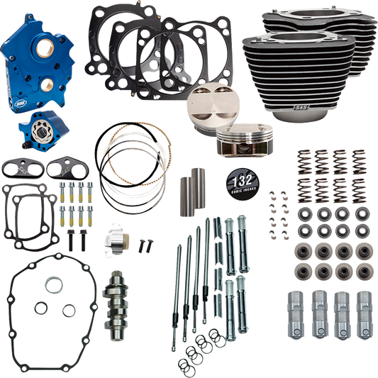 S&S CYCLE 132" Power Pack - 550 Chain Drive - Oil Cooled - Wrinkle Black w/Highlight Fins - 114"/117" M8 310-1231C