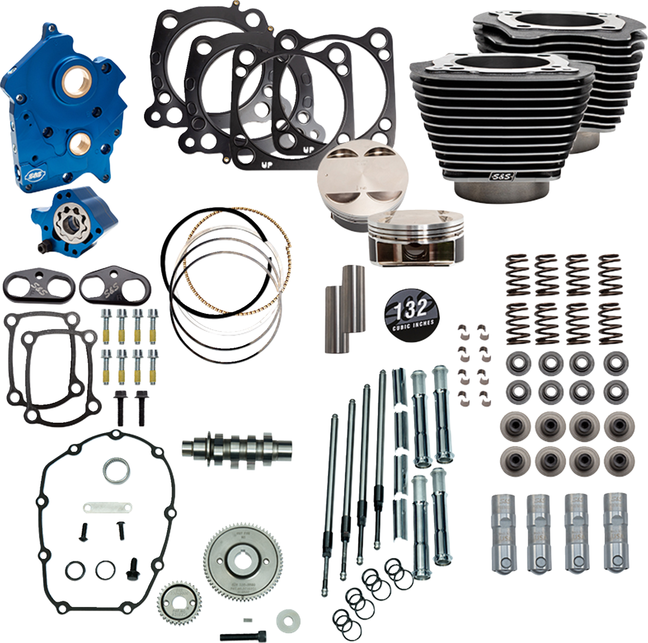 S&S CYCLE 132" Power Pack - 550 Gear Drive - Oil Cooled - Black Granite w/Highlight Fins - 114"/117" M8 310-1238C