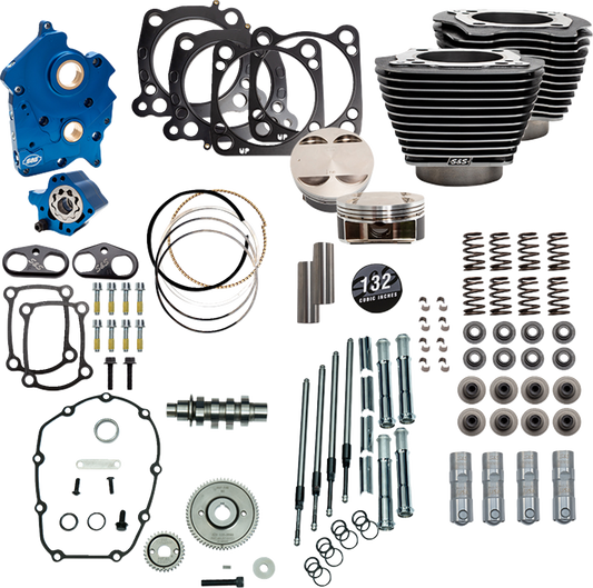 S&S CYCLE 132" Power Pack - 550 Gear Drive - Oil Cooled - Black Granite w/Highlight Fins - 114"/117" M8 310-1238C
