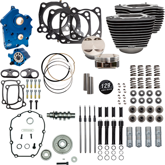 S&S CYCLE 129" Power Pack - 550 Gear Drive - Oil Cooled - Wrinkle Black w/Highlight Fins - 107" M8 310-1227C