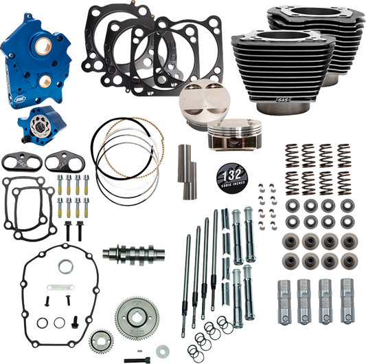 S&S CYCLE 132" Power Pack - 550 Gear Drive - Water Cooled - Black Granite w/Highlight Fins - 114"/117" M8 310-1236C