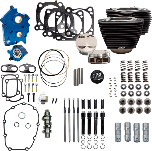 S&S CYCLE 129" Power Pack - 550 Chain Drive - Oil Cooled - Wrinkle Black w/o Highlight Fins - 107" M8 310-1226C