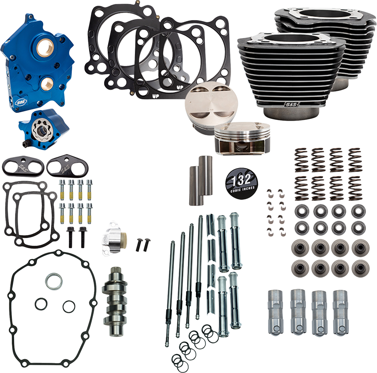 S&S CYCLE 132" Power Pack - 550 Chain Drive - Water Cooled - Black Granite w/Highlight Fins - 114"/117" M8 310-1235C