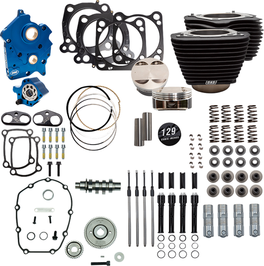 S&S CYCLE 129" Power Pack - 550 Gear Drive - Oil Cooled - Wrinkle Black w/o Highlight Fins - 107" M8 310-1228C