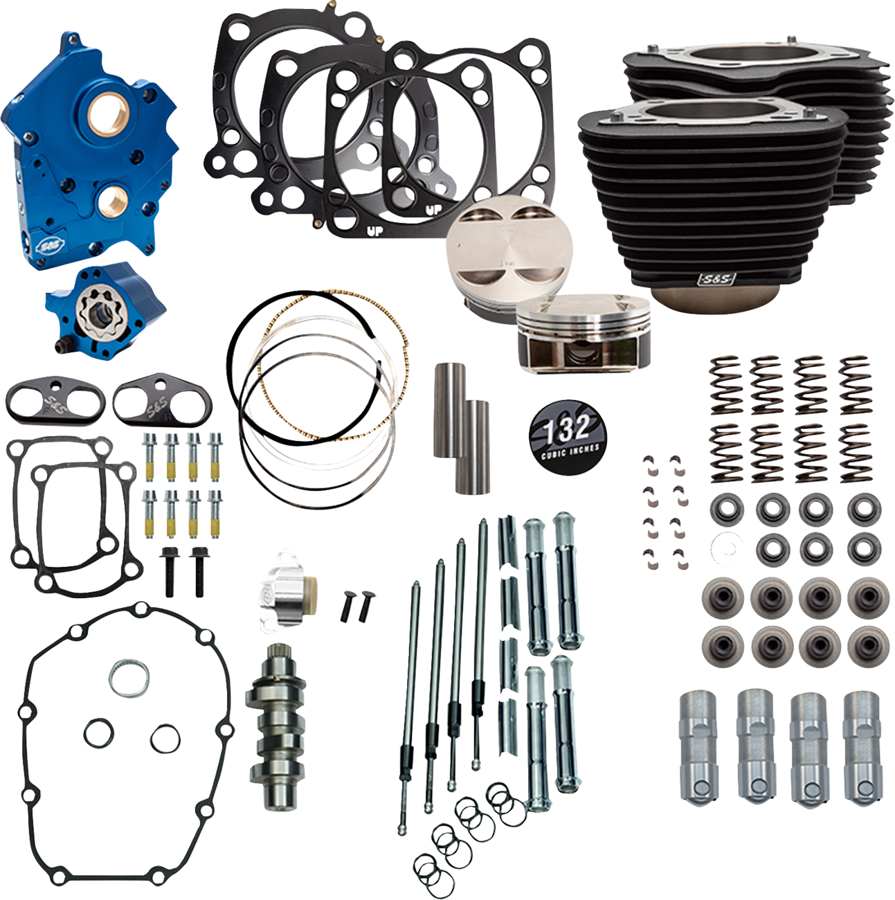 S&S CYCLE 132" Power Pack - 550 Chain Drive - Oil Cooled - Black w/o Highlight Fins - 114"/117" M8 310-1233C