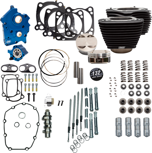 S&S CYCLE 132" Power Pack - 550 Chain Drive - Oil Cooled - Black w/o Highlight Fins - 114"/117" M8 310-1233C
