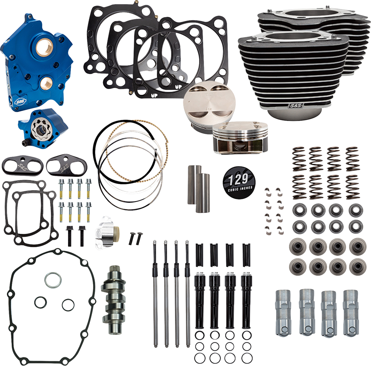 S&S CYCLE 129" Power Pack - 550 Chain Drive - Oil Cooled - Wrinkle Black w/Highlight Fins - 107" M8 310-1225C