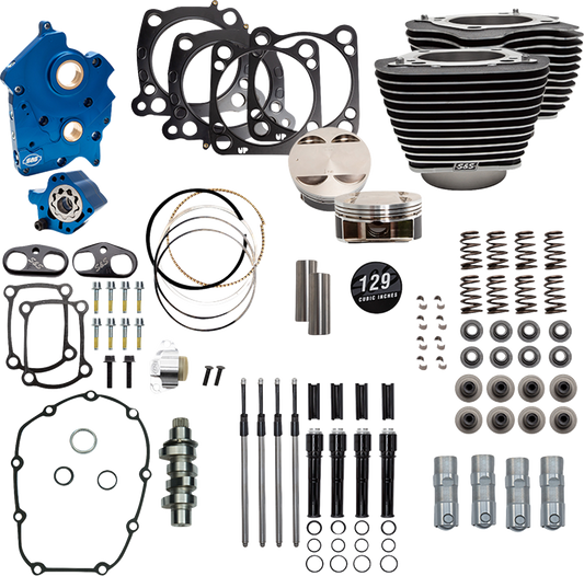 S&S CYCLE 129" Power Pack - 550 Chain Drive - Oil Cooled - Wrinkle Black w/Highlight Fins - 107" M8 310-1225C