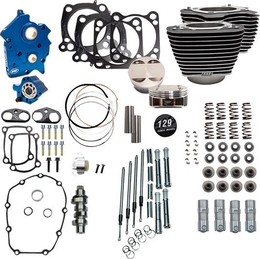 S&S CYCLE 129" Power Pack - 550 Chain Drive - Oil Cooled - Wrinkle Black w/Highlight Fins - 107" M8 310-1223C