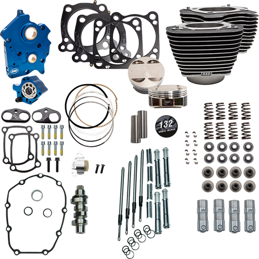 S&S CYCLE 132" Power Pack - 550 Chain Drive - Water Cooled - Wrinkle Black w/Highlight Fins - 114"/117" M8 310-1229C