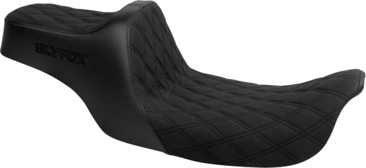 SLYFOX High Noon Seat - Double Diamond Black Logo with Black Stitch for FLH/FLT '97-'07 | Part Number 4702C-SlyFox