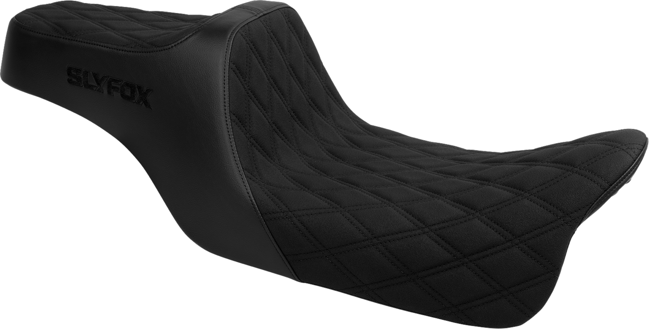 SLYFOX High Noon Seat - Double Diamond Black Logo with Black Stitch for FLH/FLT 2008-2025, Part 4710C-SlyFox