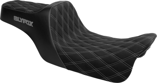 SLYFOX High Noon Seat - Double Diamond Silver Logo with Silver Stitch for FLH/FLT 2008-2025 - Part 4710D-SlyFox