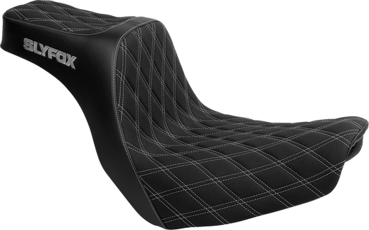 SLYFOX High Noon Seat - Double Diamond Silver Logo with Silver Stitch for FL/FX '18-'25 - Part Number 4701D-SlyFox
