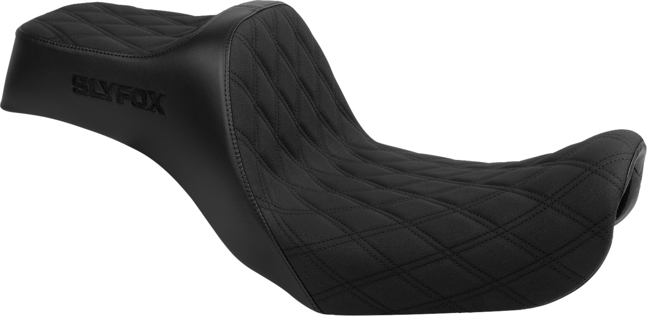 SLYFOX High Noon Seat - Double Diamond Black Logo with Black Stitch for FXD/FLD 2006-2017 | Part 4694C-SlyFox