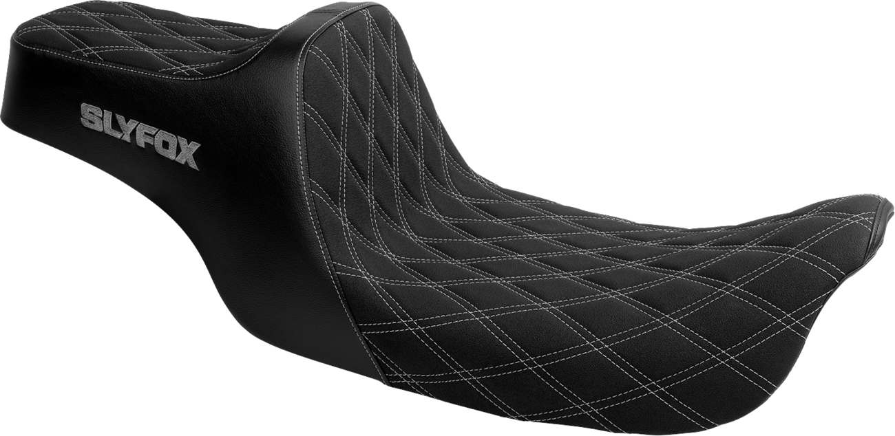 SLYFOX High Noon Seat - Double Diamond Silver Logo with Silver Stitch for FXD/FLD '06-'17 (Part #4694D-SlyFox)