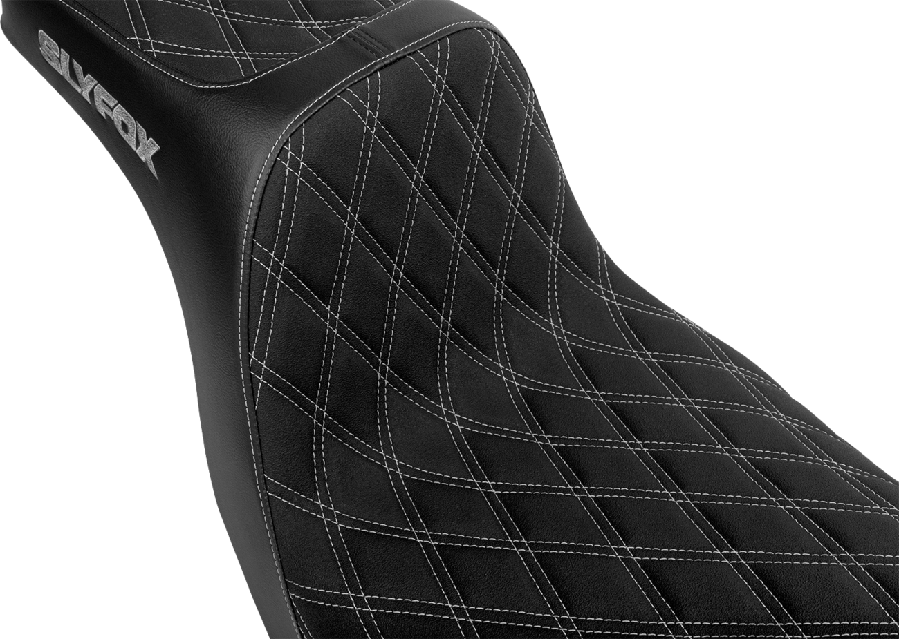 SLYFOX High Noon Seat - Double Diamond Silver Logo with Silver Stitch for FL/FX '18-'25 - Part Number 4701D-SlyFox