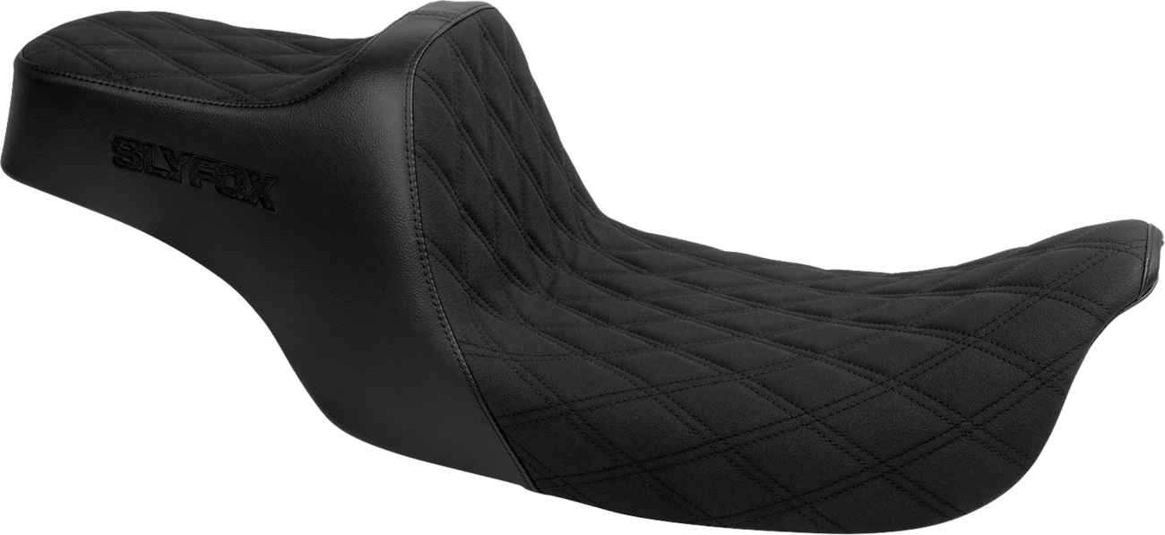SLYFOX High Noon Seat - Double Diamond Black Logo with Black Stitch for FXD '96-'03 | Part Number 4703C-SlyFox