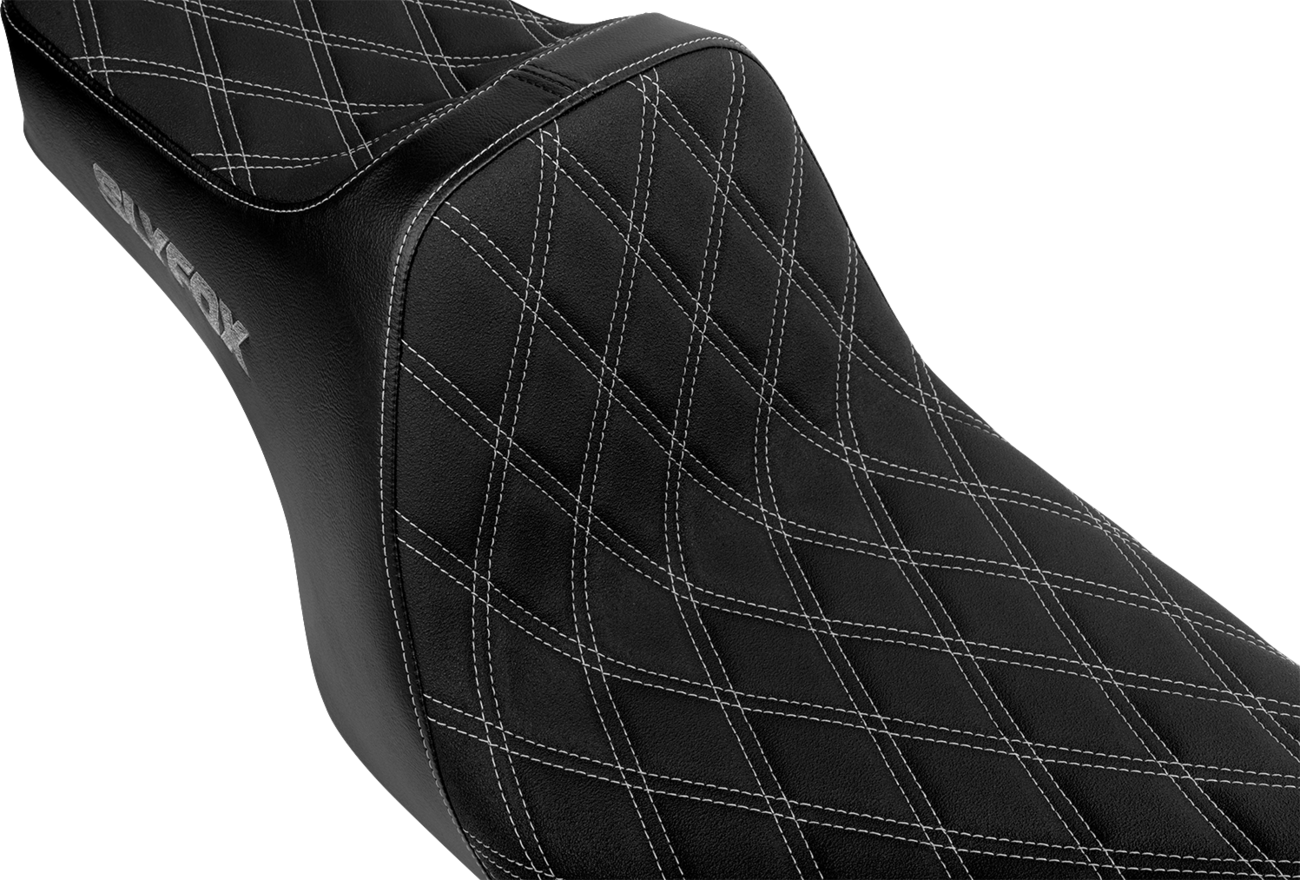 SLYFOX High Noon Seat - Double Diamond Silver Logo with Silver Stitch for FXD/FLD '06-'17 (Part #4694D-SlyFox)