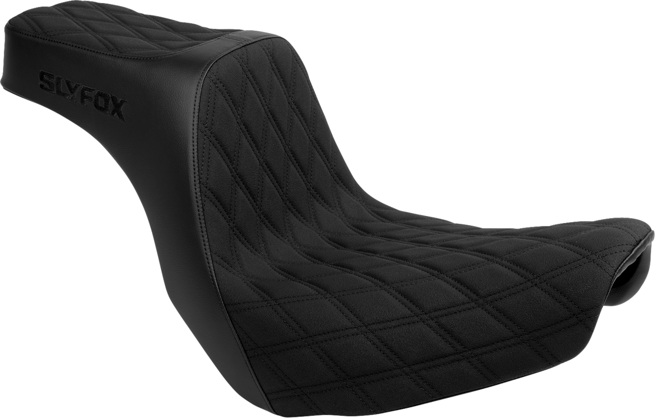 SLYFOX High Noon Seat - Double Diamond Black Logo with Black Stitch for FL/FX '18-'25 - Part Number 4701C-SlyFox