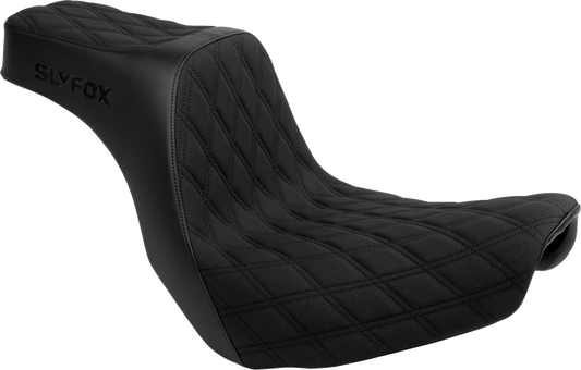 SLYFOX High Noon Seat - Double Diamond Black Logo with Black Stitch for FL/FX '18-'25 - Part Number 4701C-SlyFox