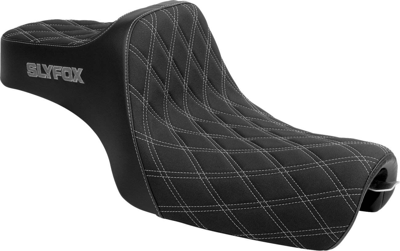 SLYFOX High Noon Seat - Double Diamond Silver Logo with Silver Stitch for XL '04-'22 - Part Number 4709D-SlyFox