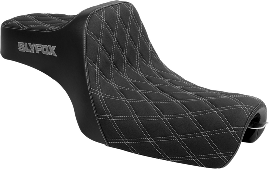 SLYFOX High Noon Seat - Double Diamond Silver Logo with Silver Stitch for XL '04-'22 - Part Number 4709D-SlyFox