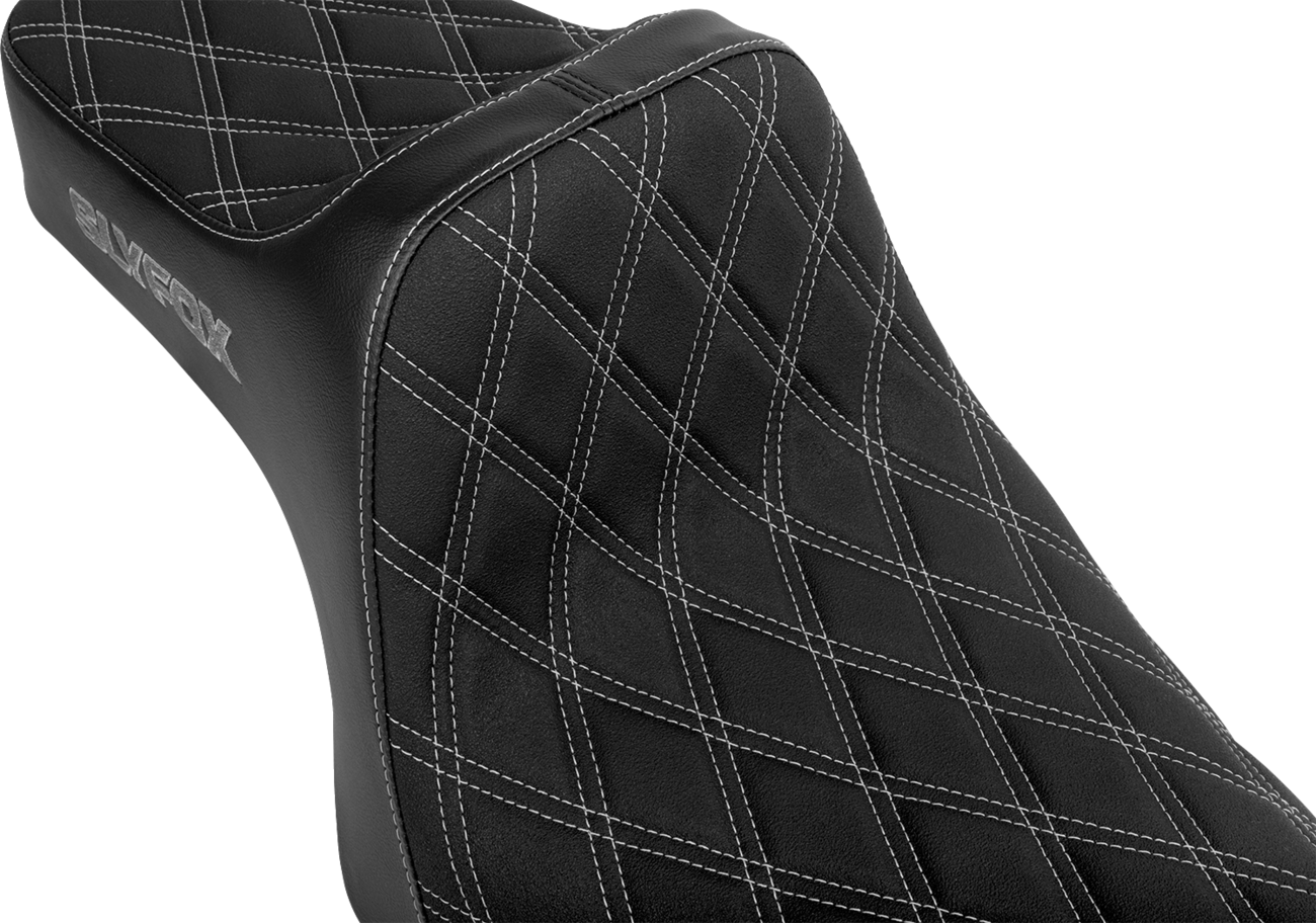 SLYFOX High Noon Seat - Double Diamond Silver Logo with Silver Stitch for XL '04-'22 - Part Number 4709D-SlyFox