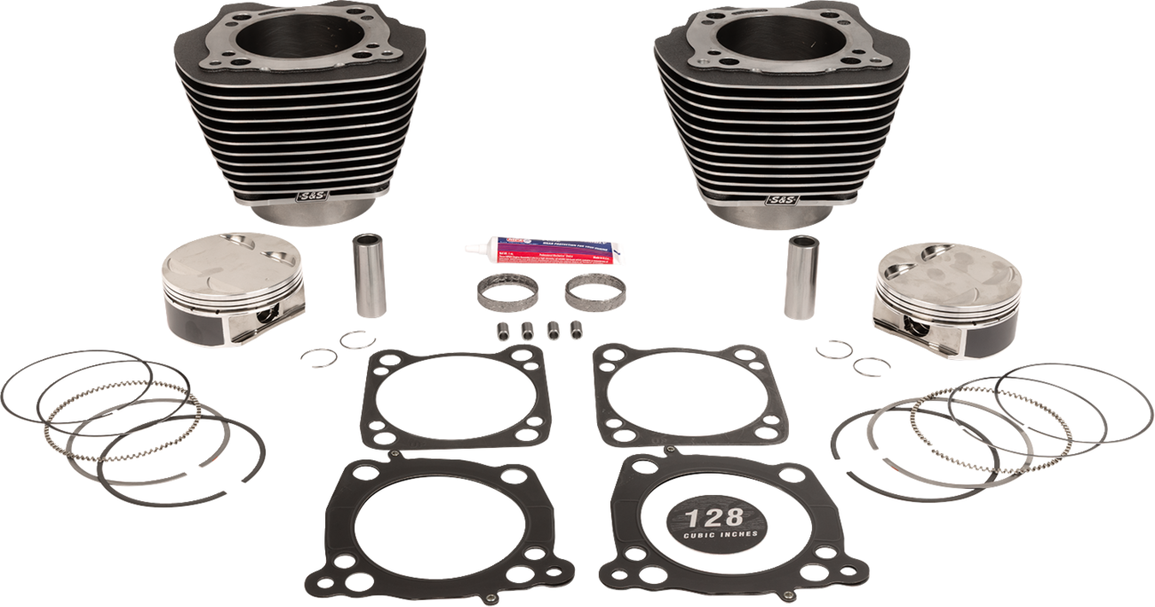 S&S Cycle 128-Inch Big Bore Cylinder Kit with Black Granite Finish - Part Number 910-0733A