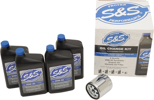 S&S CYCLE Oil Change Kit with Chrome Filter for Harley-Davidson Big Twin and Sportster 1984-2022 - 4 Quarts 218940