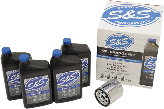 S&S CYCLE Oil Change Kit with Chrome Filter for Harley-Davidson Twin Cam 1999-2017 – 4 Quarts 218942