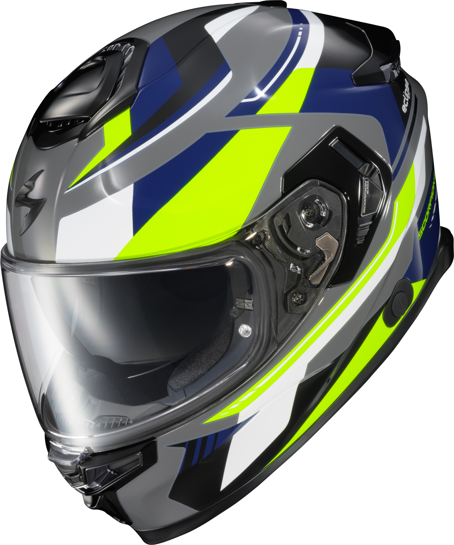 Scorpion EXO ECL-1127 Exo Eclipse Full Face Helmet in Lunar Grey, Hi Vis, and Blue