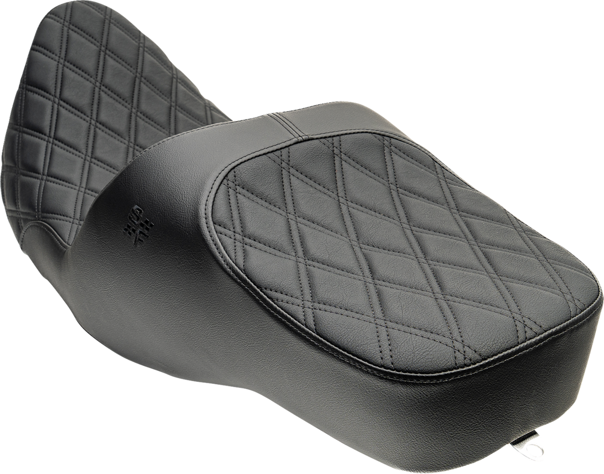 SLYFOX Chariot Seat, Black Double Diamond Stitch with Black Logo for Harley-Davidson FLH/FLT 2023.5-2026, Part 4729C