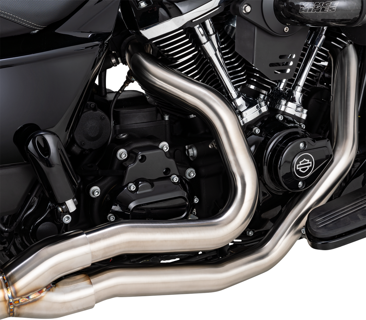 Vance & Hines Gaslighter 2-into-1 Exhaust System with Heat Shields for M8 Touring, Brushed Finish, Part 27346