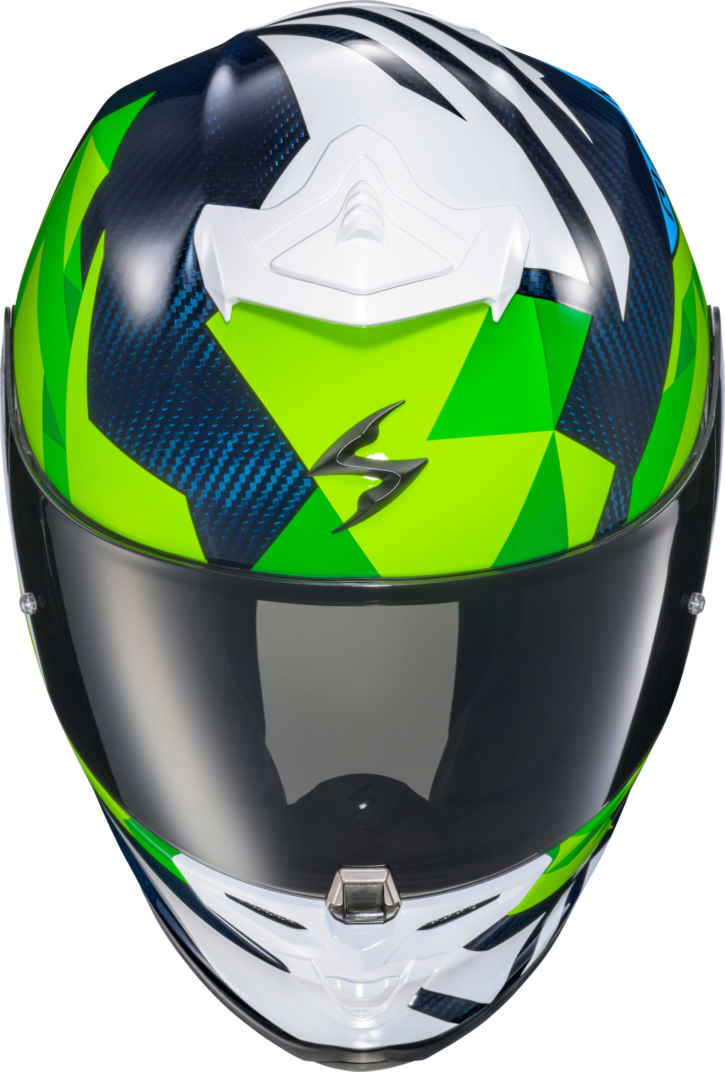 Scorpion EXO R1 Air Full Face Helmet Carbon Rastor White/Green/Blue Large