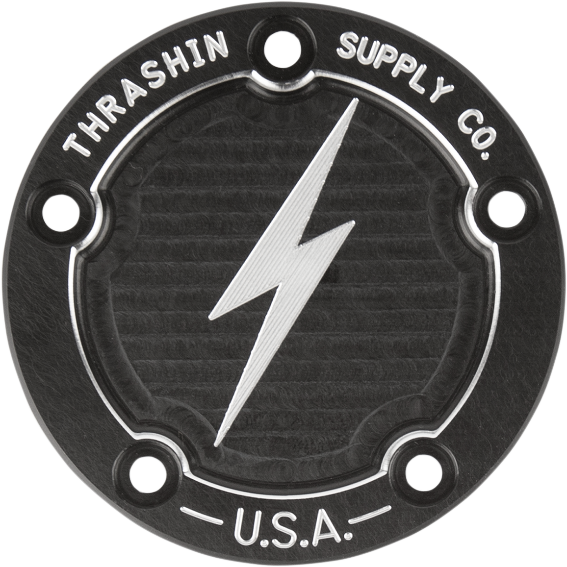 THRASHIN SUPPLY CO. Points Cover - Dished - Black - 5 Hole - Twin Cam TSC-3026-4