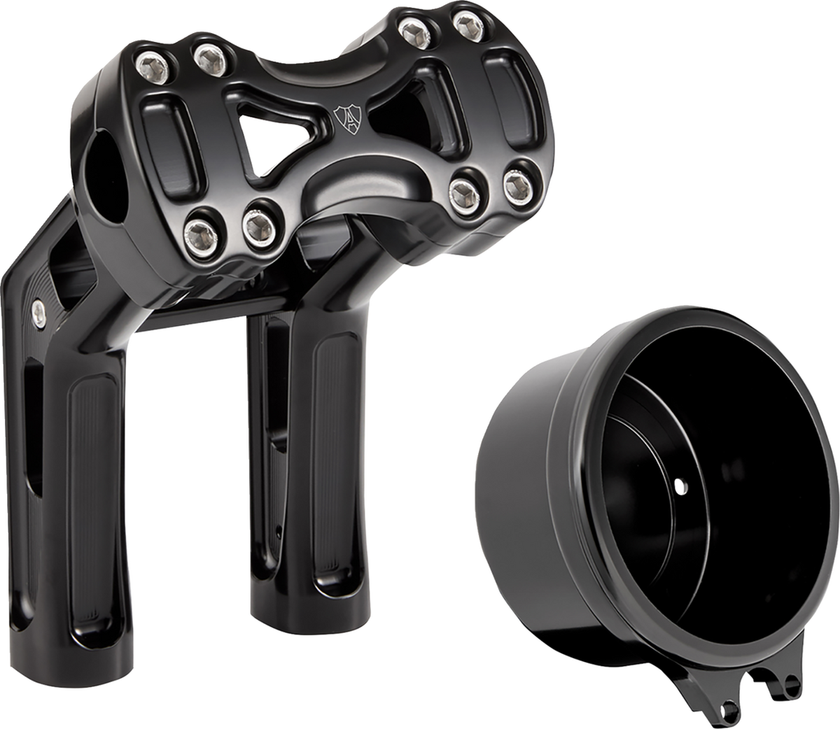 Arlen Ness Wayback 7-Inch Handlebar Risers with 4-Inch Round Gauge Mount, Black, Part 520-074