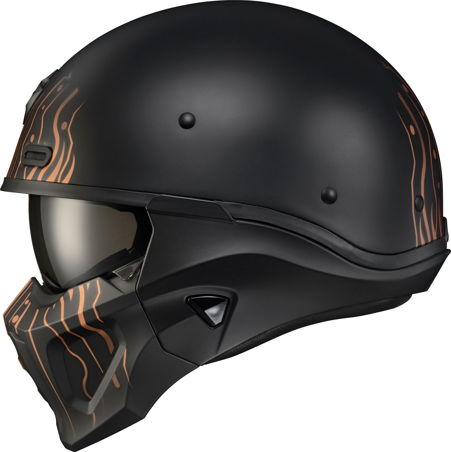 Scorpion EXO Covert X Open Face Helmet Tribe Matte Black and Copper Large