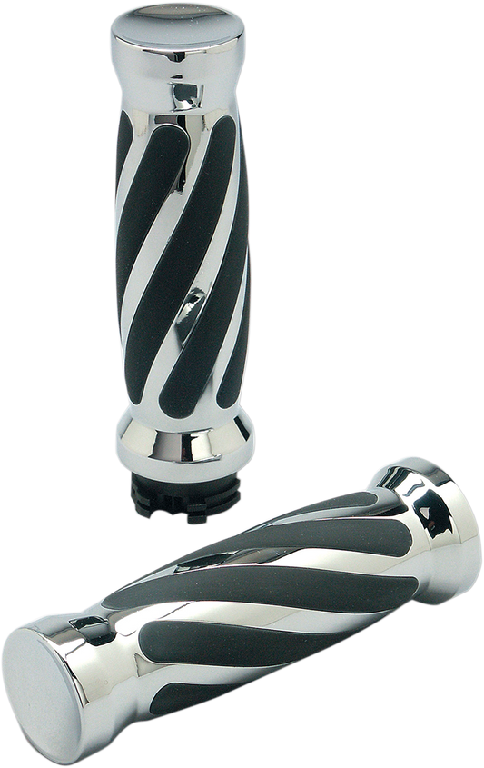 PRO-ONE PERF.MFG. Custom Twisted Rubber Grips - TBW - Chrome (Part #490011)