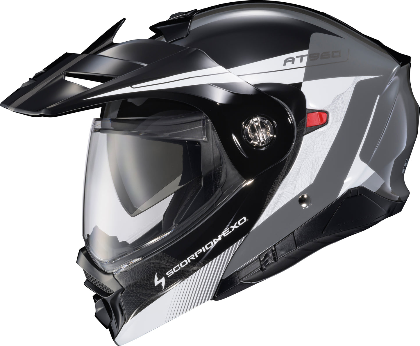 Scorpion EXO 96-2037 Exo At960 Modular Helmet with Topographic Design in Black, White & Grey