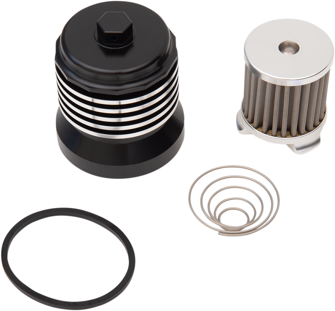 PC RACING Flo® "Spin-On" Oil Filter - Black with Polished Fins - Aprilia/BMW/Buell/H-D/Moto Guzzi/Yamaha PCS4BC