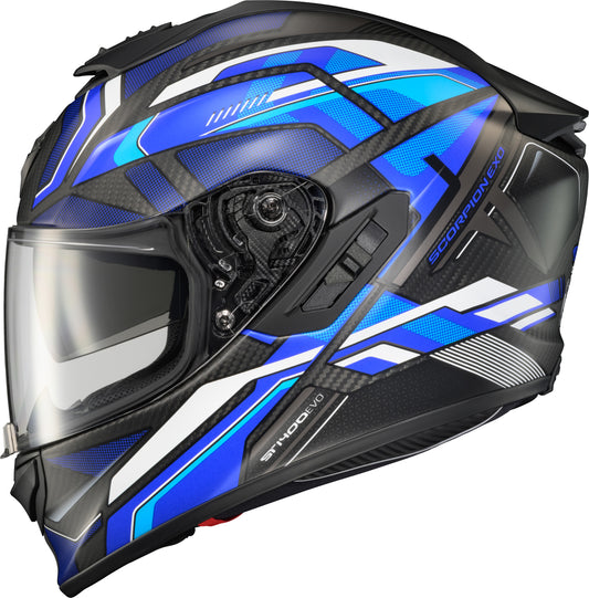 Scorpion EXO-1400 EVO Carbon Helmet Hex Matte Blue with Everclear Sun Visor and Advanced Ventilation