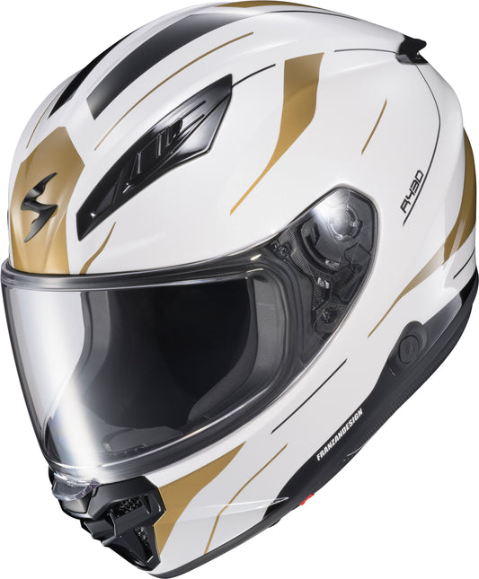 Scorpion EXO Exo R430 Full Face Helmet Cutlass White/Gold - Lightweight, SNELL & DOT Certified