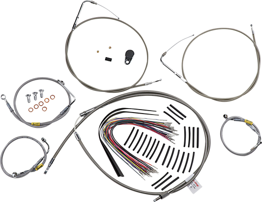 BURLY BRAND Control Kit for Early Touring Bikes with Bagger Bar Handlebars - 15" - Non-Cruise - Stainless B30-1293