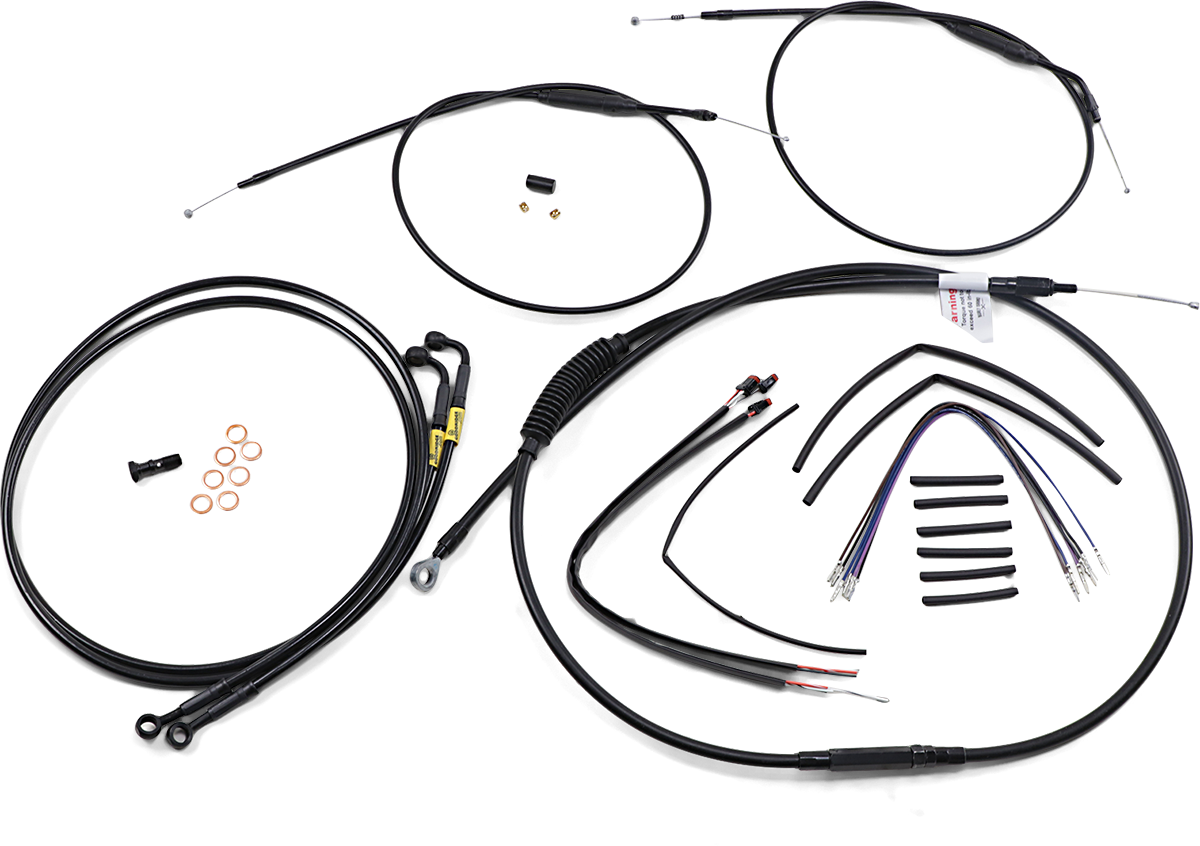 BURLY BRAND Complete Black Vinyl Handlebar Cable/Line Kit for Ape Hangers - 12" - '12-'17 FXD B30-1202