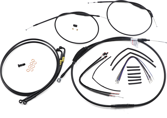BURLY BRAND Complete Black Vinyl Handlebar Cable/Line Kit for Ape Hangers - 12" - '12-'17 FXD B30-1202